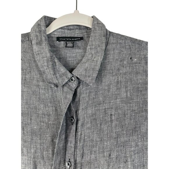 Saks Fifth Avenue Gray Linen Long Shirt Dress Pockets Midi M - Picture 5 of 10